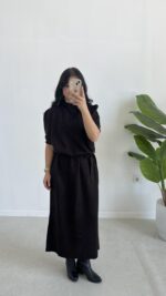 Volas Triko Kuşaklı Elbise - Kahve - Görsel 5