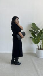 Volas Triko Kuşaklı Elbise - Siyah - Görsel 5