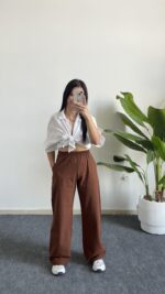 Vole Keten Pantolon - Kahve - Görsel 2