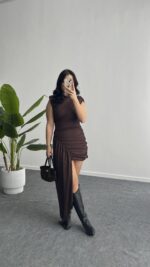 Waslo Tasarım Elbise - Kahverengi - Görsel 4