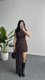 Waslo Tasarım Elbise - Kahverengi - Görsel 5