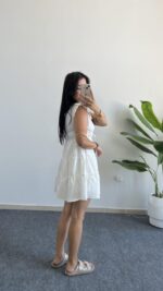 Weras Büzgülü Keten Elbise - Beyaz - Görsel 4