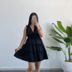 Weras Büzgülü Keten Elbise - Siyah