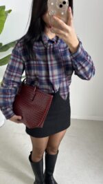 Yakası Fularlı Ekose Gömlek - Lacivert - Görsel 2