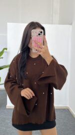 Yırtmaçlı Çelik Triko - Kahverengi - Görsel 2