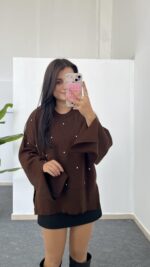 Yırtmaçlı Çelik Triko - Kahverengi