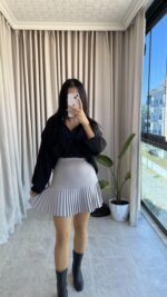 Yonca Gri Pileli Etek - Görsel 3