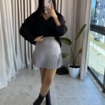 Yonca Gri Pileli Etek