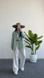 Yonca Keten Gömlek - Mint Yeşili