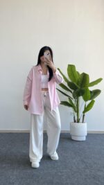 Yonca Keten Gömlek - Pembe - Görsel 5