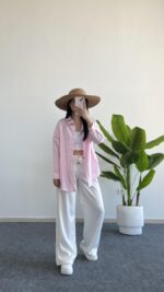 Yonca Keten Gömlek - Pembe