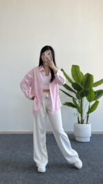 Yonca Keten Gömlek - Pembe - Görsel 2