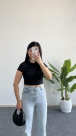 Zımba Boncuk Detaylı Crop - Siyah - Görsel 3